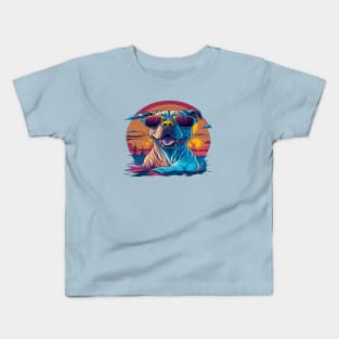 pitbull dog with sunglasses Kids T-Shirt